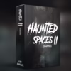 A dark, eerie digital album cover for Haunted Spaces Soundscapes, featuring atmospheric imagery of fog, shadows, and haunted architecture.