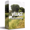 A scenic view of a rural village with open fields, capturing the atmosphere for ambient field recordings.