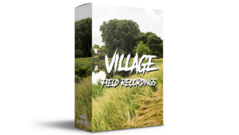 A scenic view of a rural village with open fields, capturing the atmosphere for ambient field recordings.