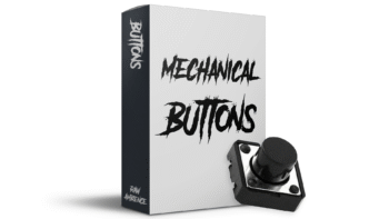 Close-up of mechanical buttons representing the 106 mechanical button sound effects pack, ideal for UI, games, and sci-fi interfaces.